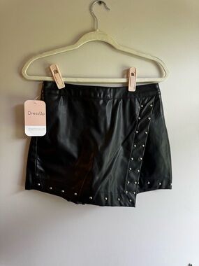 DressUp Black Faux Leather Mini Skort with Stud Details